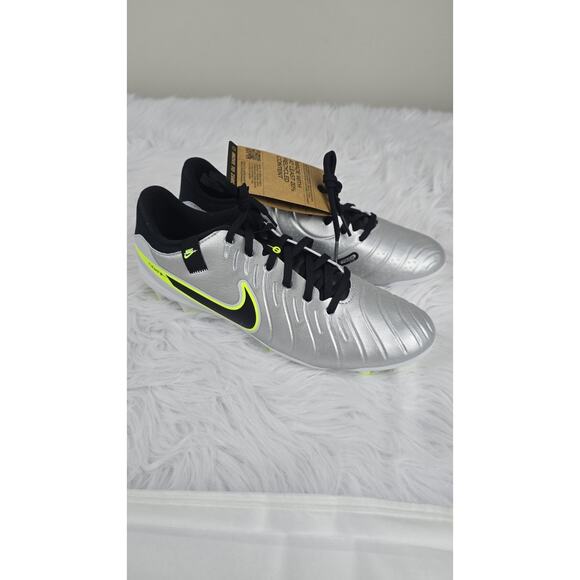 Nike Tiempo 10 Academy Fg/Mg Metallic Silver Black Volt Men\'s Size 9 DV4337-001